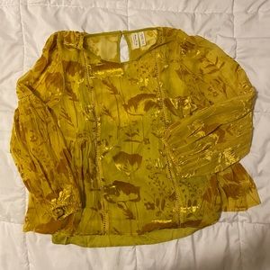 Anthropologie Meadow Rue Yellow Velvet Sheer Top